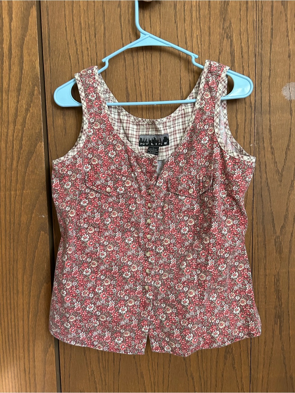 Pink Floral Sleeveless Tank with Button Front